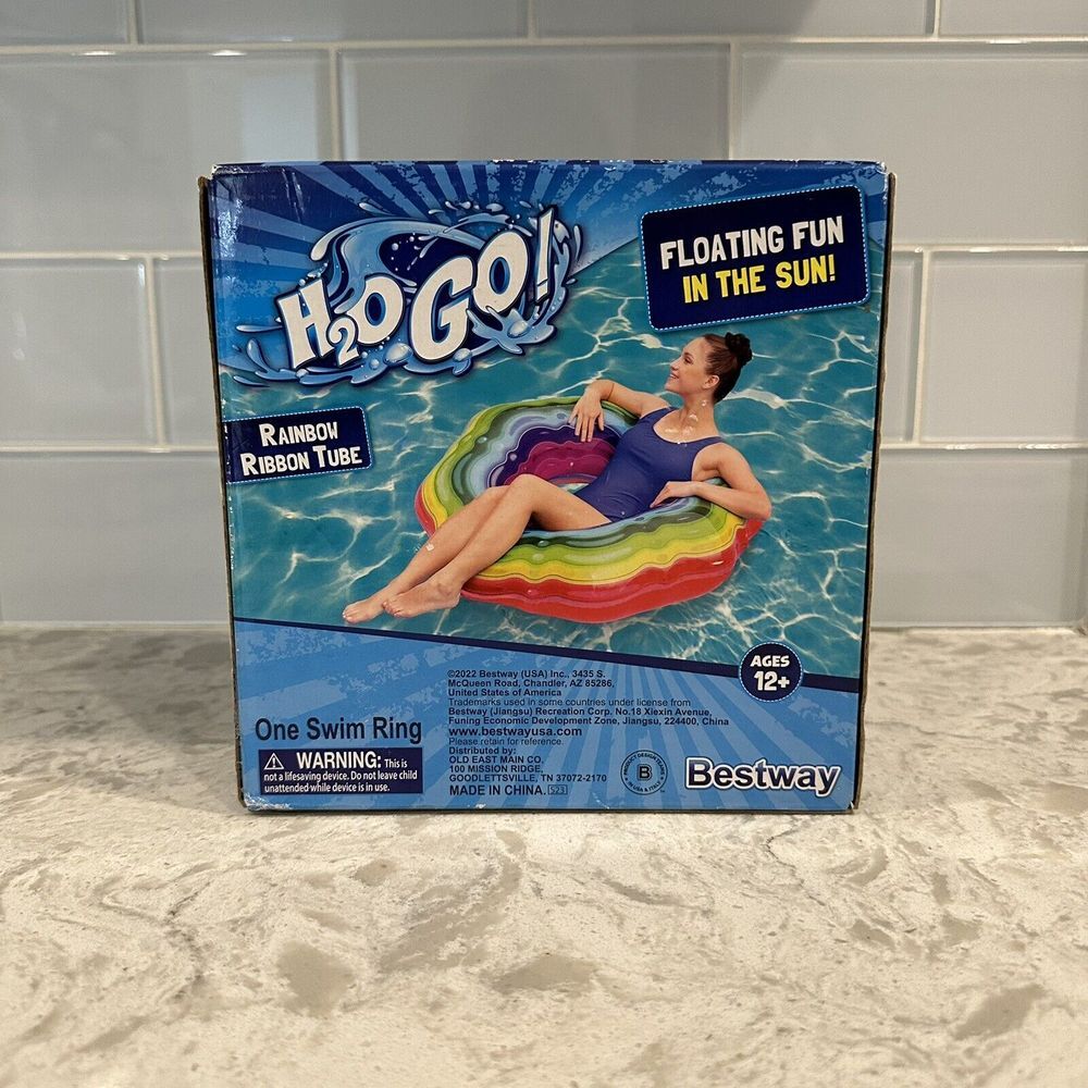 Rainbow Ribbon Tube‎ Pool Float Inflatable Floating Ring Swim Toy Summer Fun